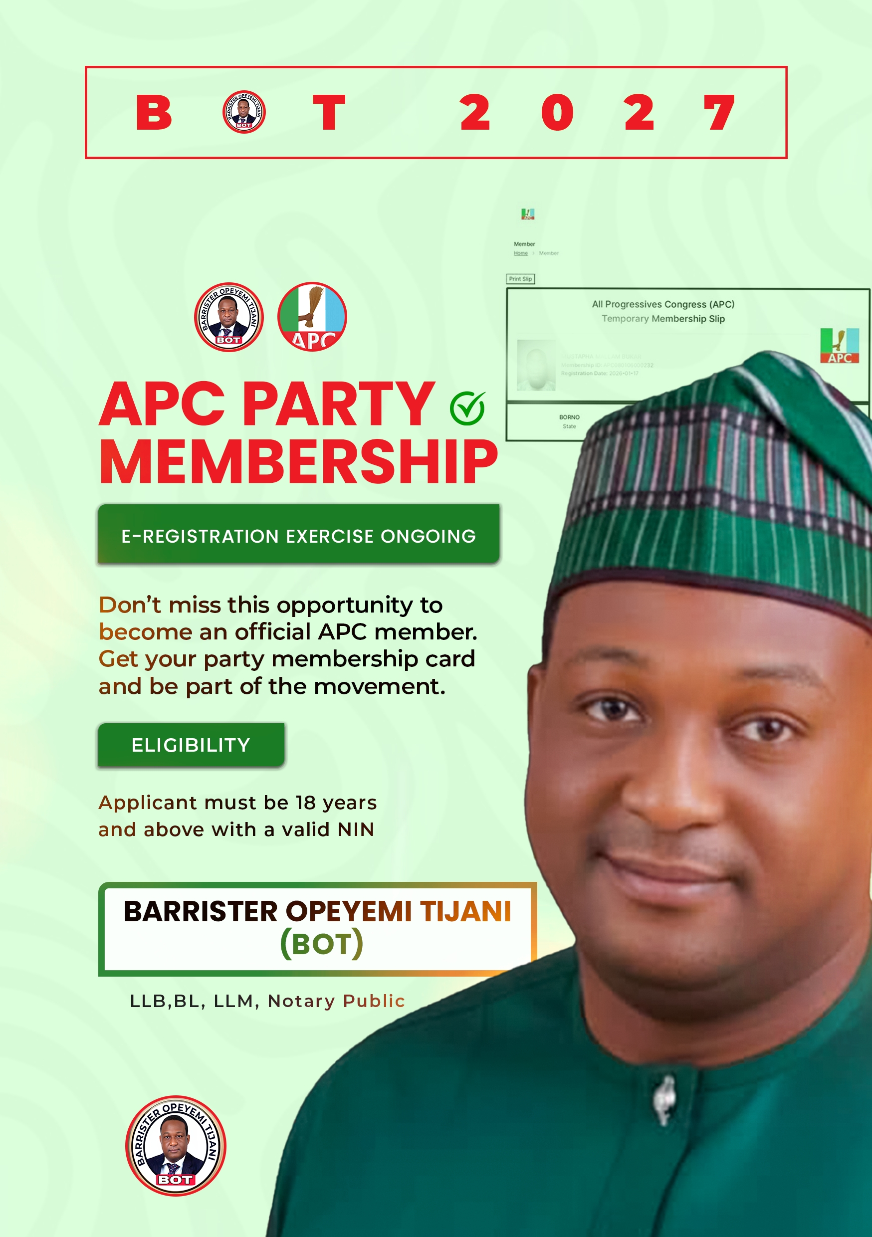 IBARAPA-BORN APC STALWART, BARR OPEYEMI TIJANI (BOT) URGES CONSTITUENTS, MOBILIZES FOR MASSIVE PARTICIPATION IN ONGOING PARTY E-REGISTRATION save 20260124 232403